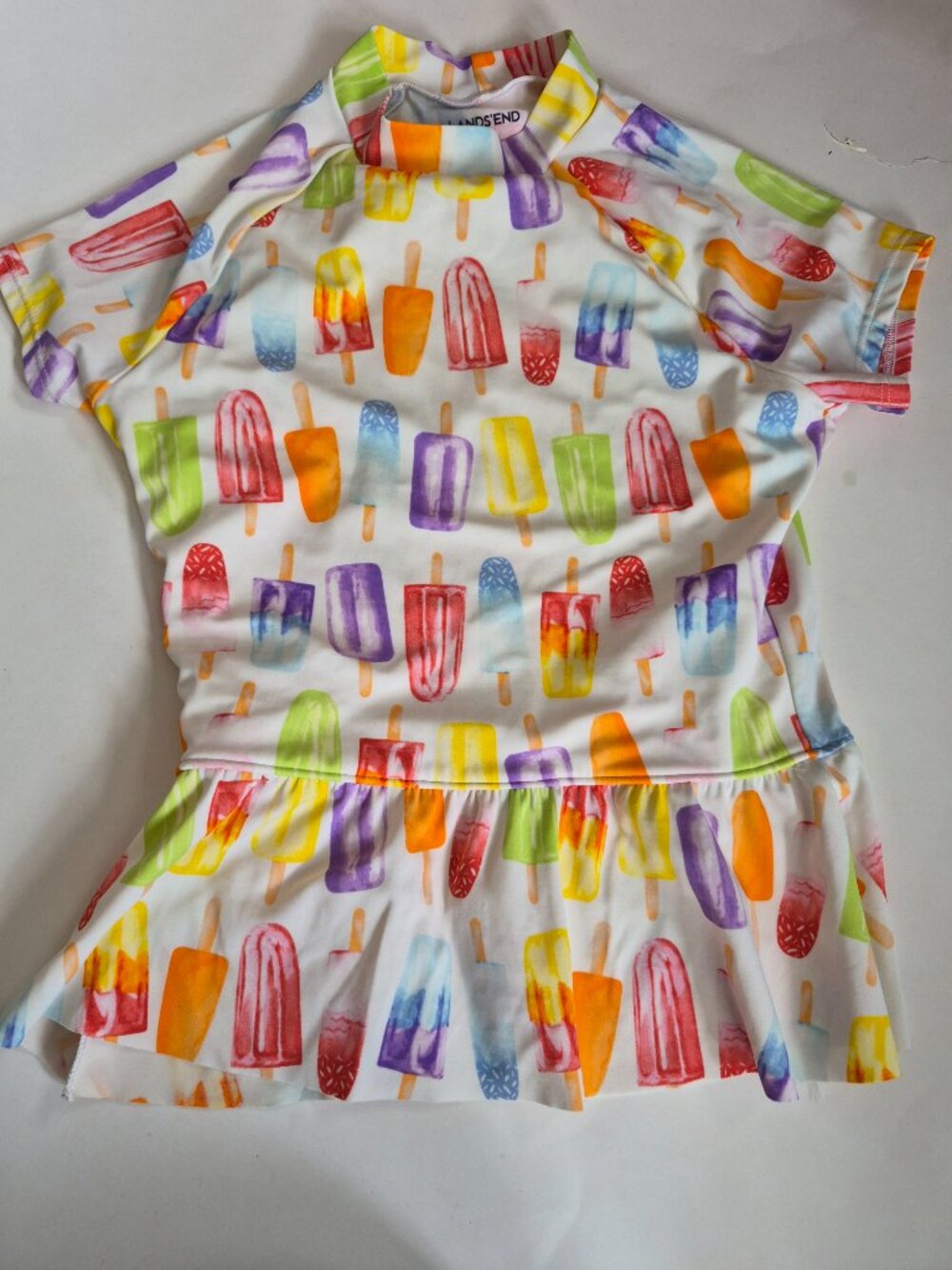 Girls Lands’ End Popsicle bathing top Print Swim Dress Rash Guard Size 12